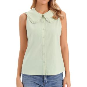 image:imageAllegra K Sleeveless Button Down Shirt for Women Peter Pan Collar Casual Tank Tops for Work Classic BlousesGreen