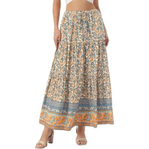 image:imageAllegra K Summer Boho Maxi Skirts for Women Floral Flowy Ruffle Tiered Long Skirts with PocketsBeige
