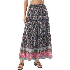 image:imageAllegra K Summer Boho Maxi Skirts for Women Floral Flowy Ruffle Tiered Long Skirts with PocketsDark Blue