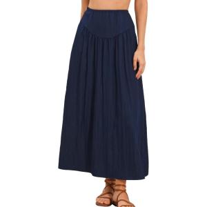 image:imageAllegra K Summer Flowy Long Skirts for Women 2026 Elastic High Waist Casual Maxi SkirtDark Blue