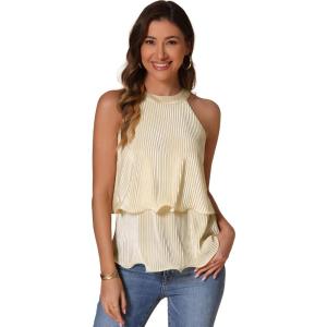 image:imageAllegra K Summer Halter Tank Tops for Womens Casual Elegant Satin Pleated Flowy Blouses ShirtsApricot