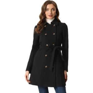 image:imageAllegra K Winter Trench Coat for Women Overcoat Belted Outwear Double Breasted Mid Long Pea CoatBlack