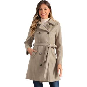 image:imageAllegra K Winter Trench Coat for Women Overcoat Belted Outwear Double Breasted Mid Long Pea CoatLight Brown