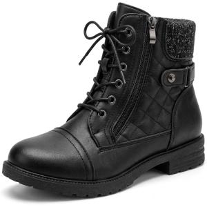 image:imageAllegra K Womens Laceup Ankle Boots Side Zipper Buckle Block Heel Combat BootsBlack