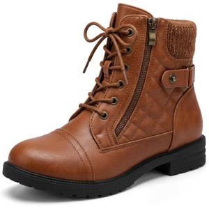 image:imageAllegra K Womens Laceup Ankle Boots Side Zipper Buckle Block Heel Combat BootsBrown
