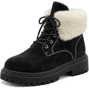 image:imageAllegra K Womens Laceup Ankle Boots Warm Block Heel Snow BootsBlack