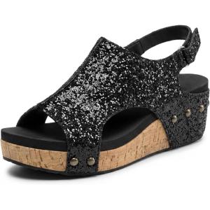 image:imageAllegra K Womens Peeptoe Glitter Hollow Out Platform Adjustable Buckle Strap SandalsBlack