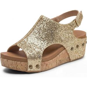 image:imageAllegra K Womens Peeptoe Glitter Hollow Out Platform Adjustable Buckle Strap SandalsGold