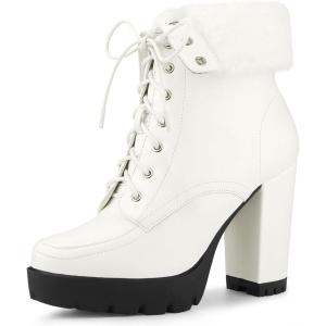 image:imageAllegra K Womens Platform Foldable Chunky Heels Lace Up Ankle BootsWhite