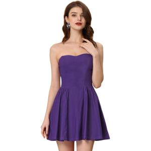 image:imageAllegra K Womens Sexy Tube Strapless Dress Sweetheart Neckline Off Shoulder 2026 Cocktail Party Mini Short DressesPurple