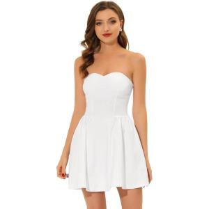 image:imageAllegra K Womens Sexy Tube Strapless Dress Sweetheart Neckline Off Shoulder 2026 Cocktail Party Mini Short DressesWhite