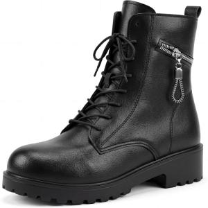 image:imageAllegra K Womens Side Zipper Ankle Boots Laceup Chunky Heels Combat BootsBlack
