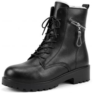 image:imageAllegra K Womens Side Zipper Ankle Boots Laceup Chunky Heels Combat BootsBlackfur Lining