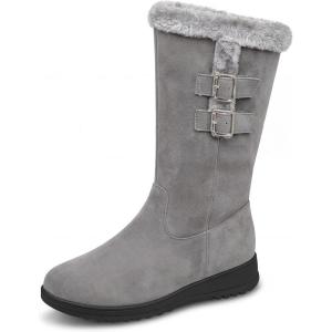 image:imageAllegra K Womens Snow Double Buckle Flat Warm MidCalf BootsGrey