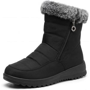 image:imageAllegra K Womens Warm Ankle Boots Side Zipper Flat Snow BootsBlack