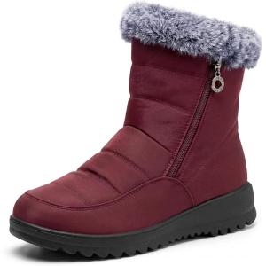 image:imageAllegra K Womens Warm Ankle Boots Side Zipper Flat Snow BootsBurgundy