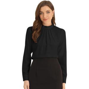 image:imageAllegra K Work Tops for Women Stand Collar Long Sleeve Ruched 2026 Trendy Blouse Business Casual Office ShirtBlack