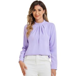 image:imageAllegra K Work Tops for Women Stand Collar Long Sleeve Ruched 2026 Trendy Blouse Business Casual Office ShirtPurple