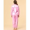 image:imageAllegra K Womens Satin Night Suits Valentines Day Button Down with Pants Silky Lounge Pajama SetsPink