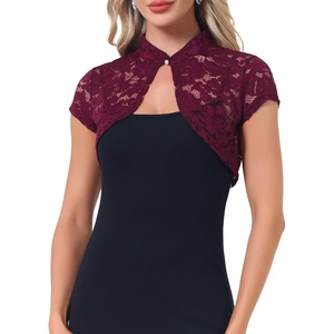 image:imageAllegra K Womens Lace Cardigan Stand Collar Short Elegant Shrug Open Front Cropped Bolero CardiganBurgundy
