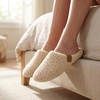 image:imageAllegra K Womens Fuzzy Slipon House Shoes Unisex Warm Soft Comfy SlippersBeige