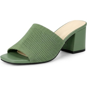 image:imageAllegra K Womens Square Toe Slip on Chunky Heel Slides SandalsGreen
