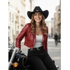 image:imageAllegra K Cropped Leather Jacket for Womens Concert PU Motorcycle JacketBurgundy