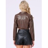 image:imageAllegra K Cropped Leather Jacket for Womens Concert PU Motorcycle JacketCoffee