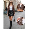 image:imageAllegra K Cropped Leather Jacket for Womens Concert PU Motorcycle JacketCoffee