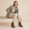 image:imageAllegra K Peep Toe Ankle Boots for Women Back Zip Chunky Heel Platform BootsBrown