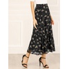 image:imageAllegra K Womens Floral Skirt Chiffon Aline Long Tiered Ruffle Boho Summer Midi SkirtsBlack