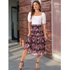 image:imageAllegra K Womens Floral Skirt Chiffon Aline Long Tiered Ruffle Boho Summer Midi SkirtsBlack Pinks