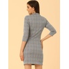 image:imageAllegra K Womens Mock Neck 34 Sleeve Slim Check Office Work Plaid DressBlack Brown