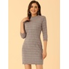 image:imageAllegra K Womens Mock Neck 34 Sleeve Slim Check Office Work Plaid DressLight Brown