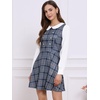 image:imageAllegra K Womens Peter Pan Collar Contrast Color Button Decor ALine Preppy Plaid Mini DressGray Blue