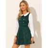 image:imageAllegra K Womens Peter Pan Collar Contrast Color Button Decor ALine Preppy Plaid Mini DressGreen