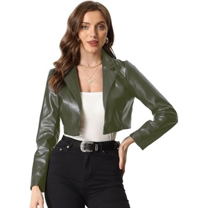 image:imageAllegra K Cropped Leather Jacket for Womens Concert PU Motorcycle JacketArmy Green