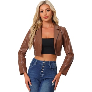 image:imageAllegra K Cropped Leather Jacket for Womens Concert PU Motorcycle JacketBrown