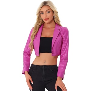 image:imageAllegra K Cropped Leather Jacket for Womens Concert PU Motorcycle JacketHot Pink