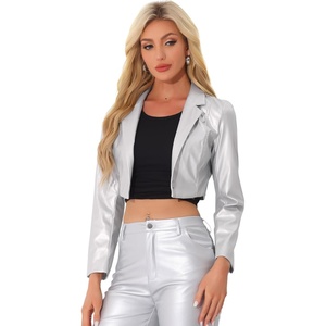 image:imageAllegra K Cropped Leather Jacket for Womens Concert PU Motorcycle JacketSilver
