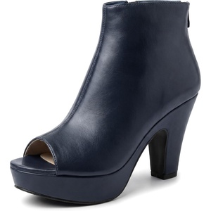 image:imageAllegra K Peep Toe Ankle Boots for Women Back Zip Chunky Heel Platform BootsNavy Blue