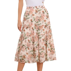 image:imageAllegra K Womens Floral Skirt Chiffon Aline Long Tiered Ruffle Boho Summer Midi SkirtsBeige Pinkfloral