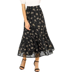 image:imageAllegra K Womens Floral Skirt Chiffon Aline Long Tiered Ruffle Boho Summer Midi SkirtsBlack