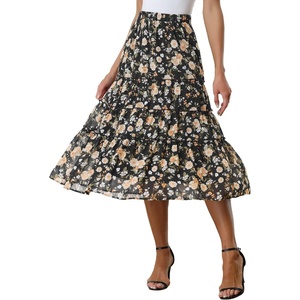 image:imageAllegra K Womens Floral Skirt Chiffon Aline Long Tiered Ruffle Boho Summer Midi SkirtsBlacks