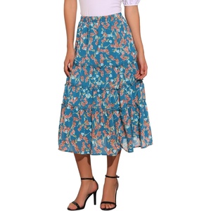 image:imageAllegra K Womens Floral Skirt Chiffon Aline Long Tiered Ruffle Boho Summer Midi SkirtsBlues