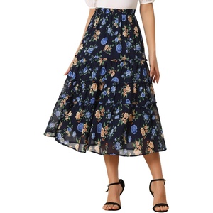 image:imageAllegra K Womens Floral Skirt Chiffon Aline Long Tiered Ruffle Boho Summer Midi SkirtsNavy