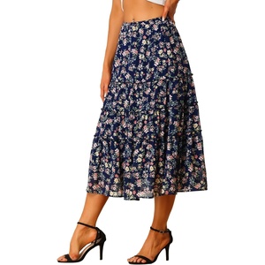 image:imageAllegra K Womens Floral Skirt Chiffon Aline Long Tiered Ruffle Boho Summer Midi SkirtsNavy Blue