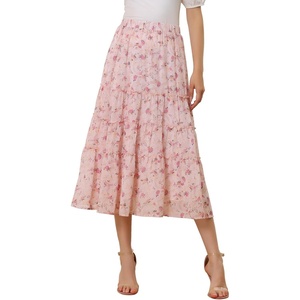 image:imageAllegra K Womens Floral Skirt Chiffon Aline Long Tiered Ruffle Boho Summer Midi SkirtsPink