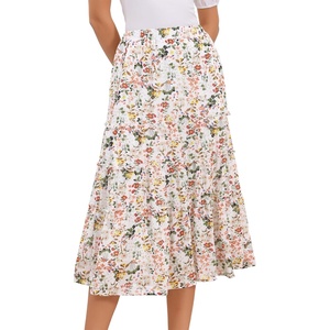 image:imageAllegra K Womens Floral Skirt Chiffon Aline Long Tiered Ruffle Boho Summer Midi SkirtsWhite Yellowfloral