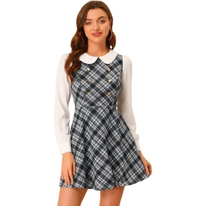 image:imageAllegra K Womens Peter Pan Collar Contrast Color Button Decor ALine Preppy Plaid Mini DressBlack